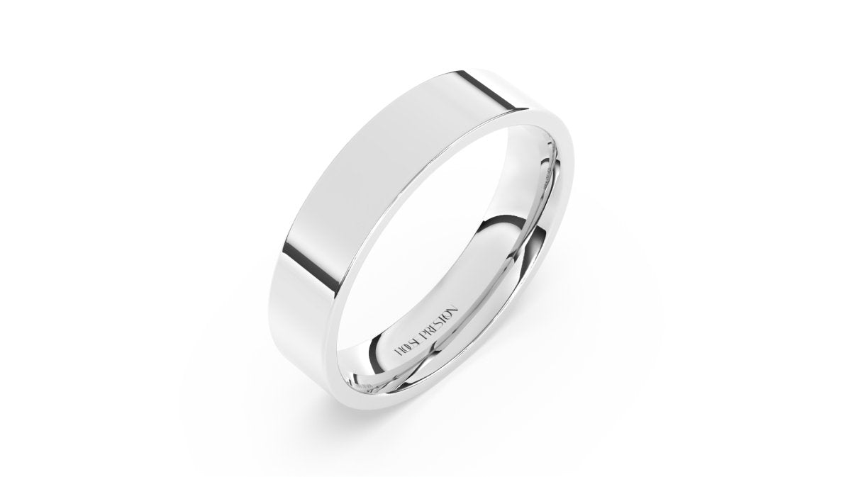 Rings 5mm Flat Court Wedding Band in White Gold - HOUSE PRESTON