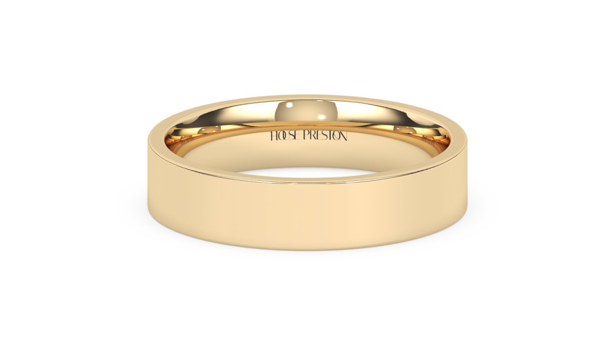Rings 5mm Flat Court Wedding Band in Yellow Gold - HOUSE PRESTON