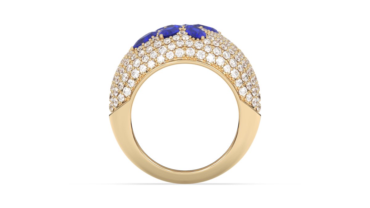 Rings Floral Bubble Diamond Ring With Blue Sapphires - HOUSE PRESTON