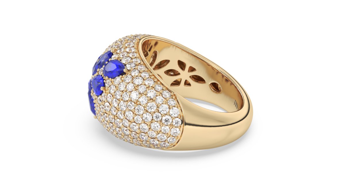Rings Floral Bubble Diamond Ring With Blue Sapphires - HOUSE PRESTON