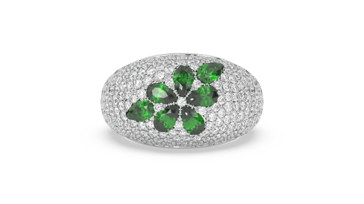Rings Floral Bubble Diamond Ring With Green Emeralds - HOUSE PRESTON